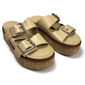 J/Slides Belinda Leather Double Strap Cork Platform Sandals 7.5